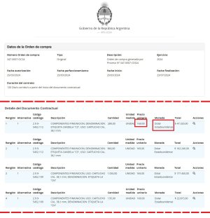 Extracto del documento contractual orden 347-0007-OC24 del Ministerio de Seguridad con Fabricaciones Militares